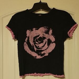 Urban Outfitters Black Top with Pink Rose Graphic. Size Med